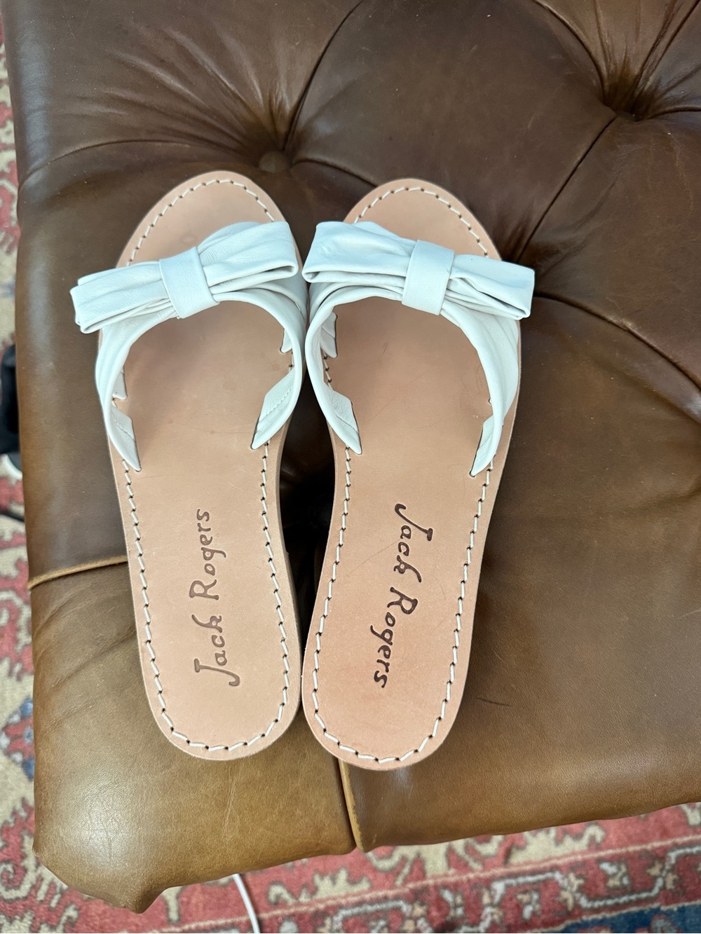 Jack Rogers White Bow Slide Sandals for Women - Leather Upper
